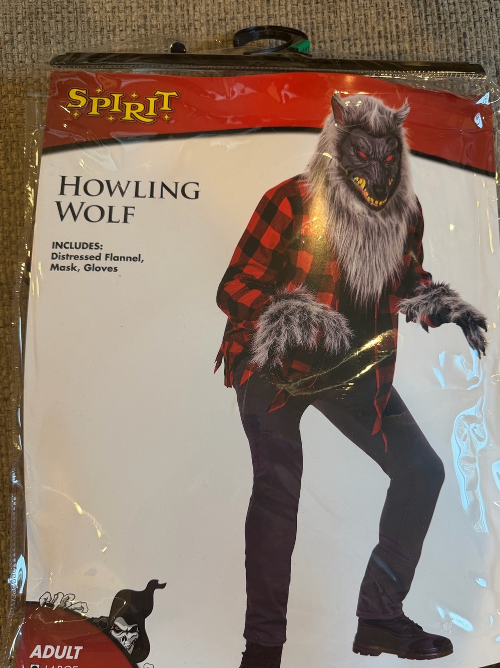 Spirit Howling Wolf adult Costume - Red Plaid Flannel Mask & Gloves